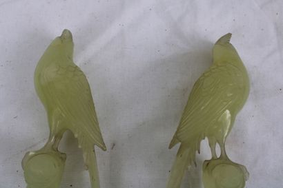 China 20th century, pair of jade birds on...