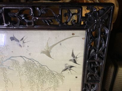 Black lacquered wood mantelpiece with an...