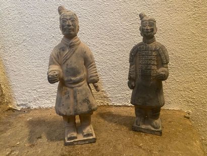 China 20th century, pair of warriors in glazed...