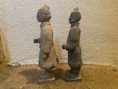 China 20th century, pair of warriors in glazed...