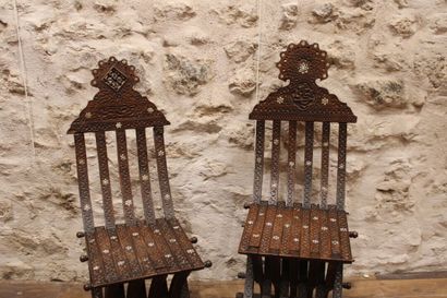 SYRIA. Pair of chairs in carved exotic wood...