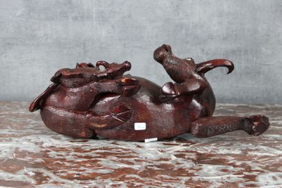 CHINA. Buffalo and its buffalo, surmounted...