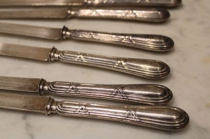 Six dessert knives with coat of arms, silver...