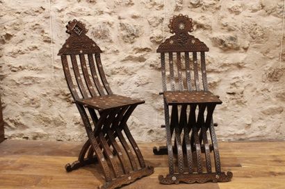 SYRIA. Pair of chairs in carved exotic wood...