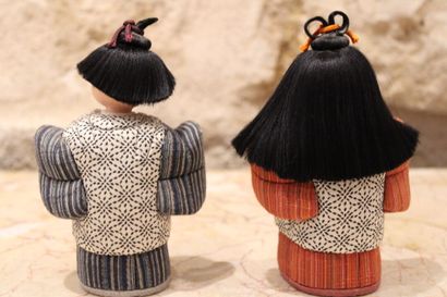 JAPAN. Set of two small kimono dolls made...