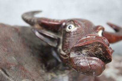 CHINA. Buffalo and its buffalo, surmounted...