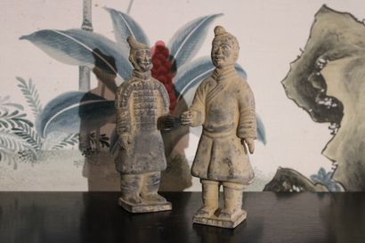 China 20th century, pair of warriors in glazed...