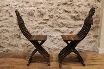 SYRIA. Pair of chairs in carved exotic wood...