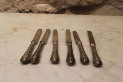 Six dessert knives with coat of arms, silver...