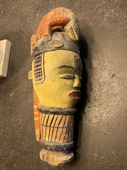 AFRICA. Carved head in polychrome wood with...