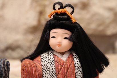 JAPAN. Set of two small kimono dolls made...