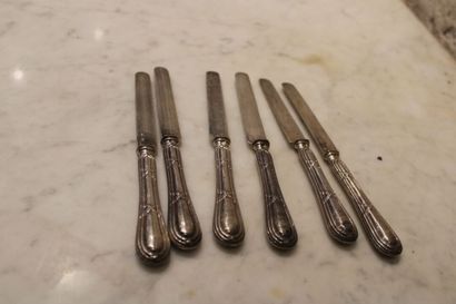 Six dessert knives with coat of arms, silver...