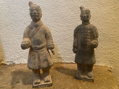 China 20th century, pair of warriors in glazed...