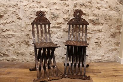 SYRIA. Pair of chairs in carved exotic wood...
