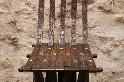 SYRIA. Pair of chairs in carved exotic wood...