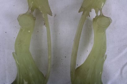 China 20th century, pair of jade birds on...