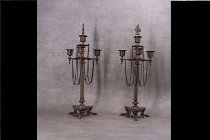 BARBEDIENNE (in the taste of). Pair of tripod...