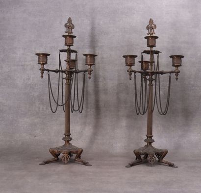 BARBEDIENNE (in the taste of). Pair of tripod...