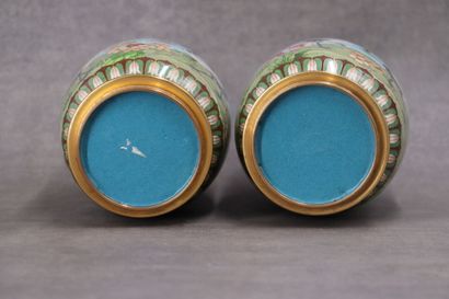 CHINE. Paire de vases en bronze à émaux cloisonnés...