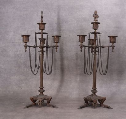 BARBEDIENNE (in the taste of). Pair of tripod...