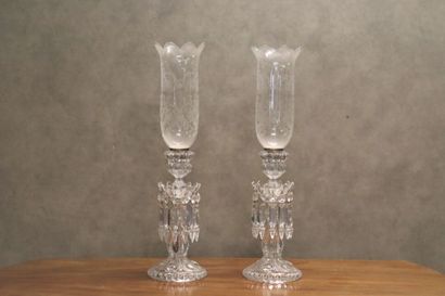 BACCARAT. Pair of crystal candlesticks with...