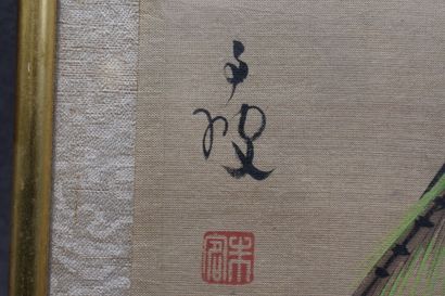 CHINE. Volatile sur une branche, peinture...