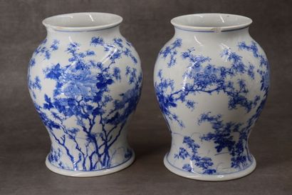 CHINE. Paire de vases en porcelaine à décor...