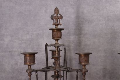 BARBEDIENNE (in the taste of). Pair of tripod...