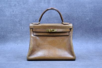 HERMES. Kelly bag turned inside out in coffee-colored...