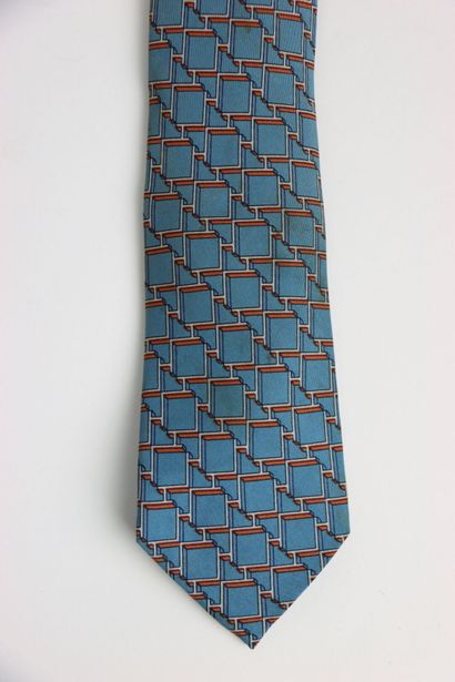 HERMES. Tie in its box, blue gray color....