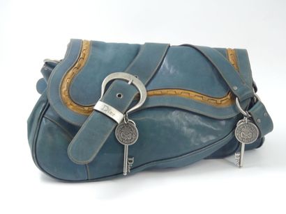 Christian DIOR. Saddle bag in duck blue calfskin,...