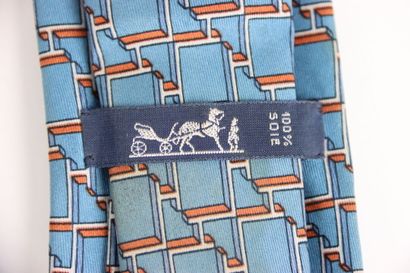 HERMES. Tie in its box, blue gray color....