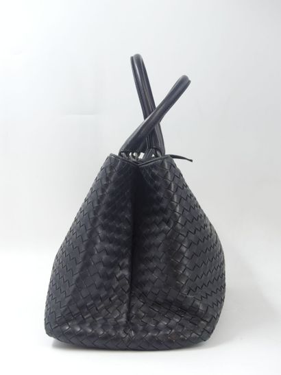 BOTTEGA VENETA. Black woven lambskin handbag,...