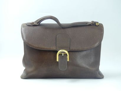 DELVAUX. Briefcase in brown grained calfskin,...