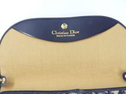Christian DIOR. Navy leather and damask fabric...