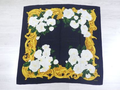 CHANEL. Silk crepe square decorated with...