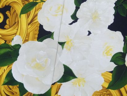 CHANEL. Silk crepe square decorated with...