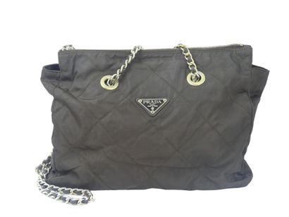 PRADA. Brown nylon tote bag, chain handle,...