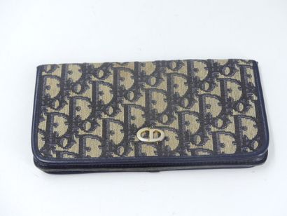 Christian DIOR. Navy leather and damask fabric...