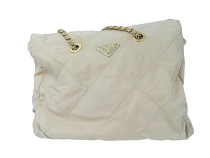 PRADA. Beige nylon tote bag, chain handle,...