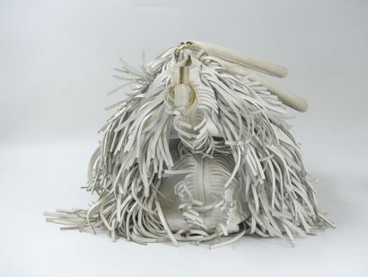 PRADA. White leather bag with bangs, inside...