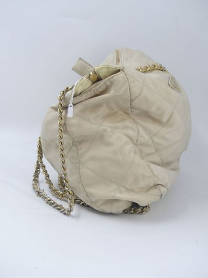 PRADA. Beige nylon tote bag, chain handle,...