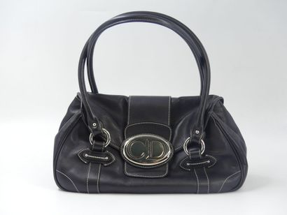 DIOR. Handbag in black calfskin, interior...
