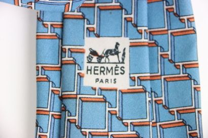 HERMES. Tie in its box, blue gray color....