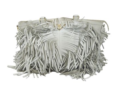PRADA. White leather bag with bangs, inside...