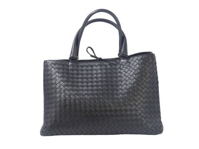 BOTTEGA VENETA. Black woven lambskin handbag,...
