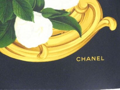 CHANEL. Silk crepe square decorated with...