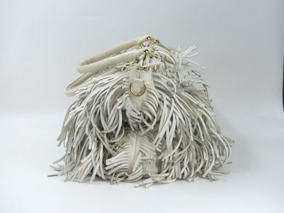 PRADA. White leather bag with bangs, inside...