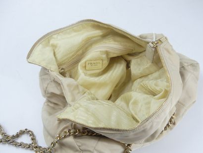 PRADA. Beige nylon tote bag, chain handle,...