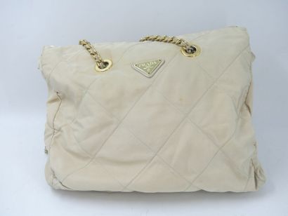 PRADA. Beige nylon tote bag, chain handle,...